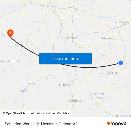 Schladen-Werla to Hessisch Oldendorf map