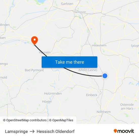 Lamspringe to Hessisch Oldendorf map