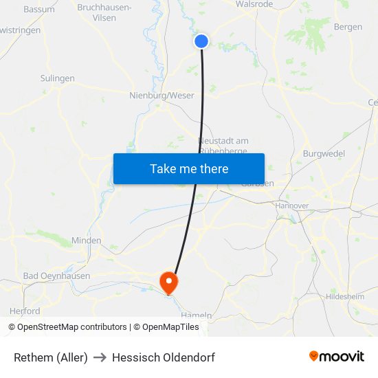 Rethem (Aller) to Hessisch Oldendorf map