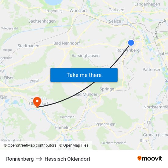 Ronnenberg to Hessisch Oldendorf map