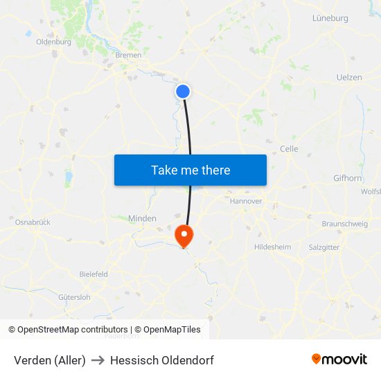 Verden (Aller) to Hessisch Oldendorf map
