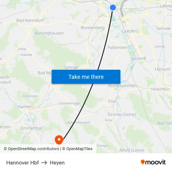 Hannover Hbf to Heyen map