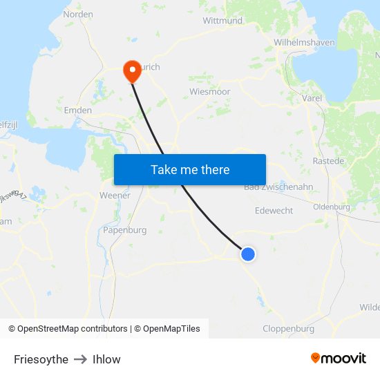 Friesoythe to Ihlow map