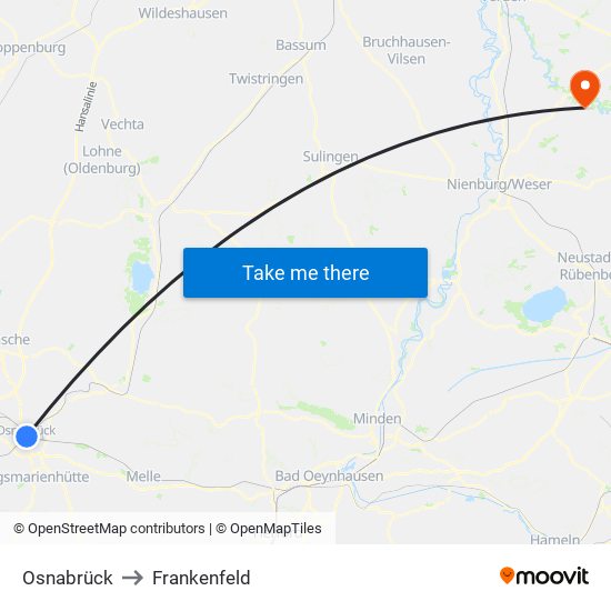 Osnabrück to Frankenfeld map