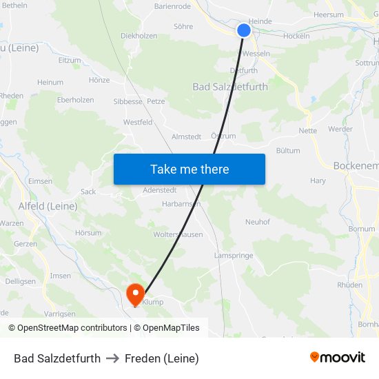 Bad Salzdetfurth to Freden (Leine) map