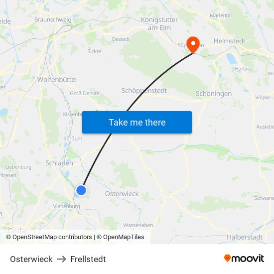 Osterwieck to Frellstedt map