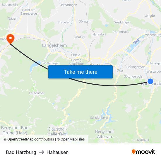 Bad Harzburg to Hahausen map