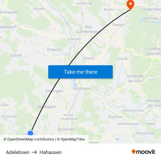 Adelebsen to Hahausen map