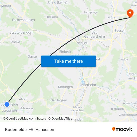 Bodenfelde to Hahausen map