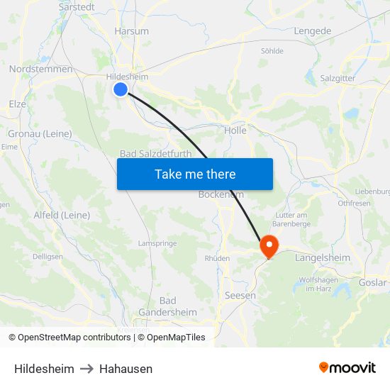 Hildesheim to Hahausen map