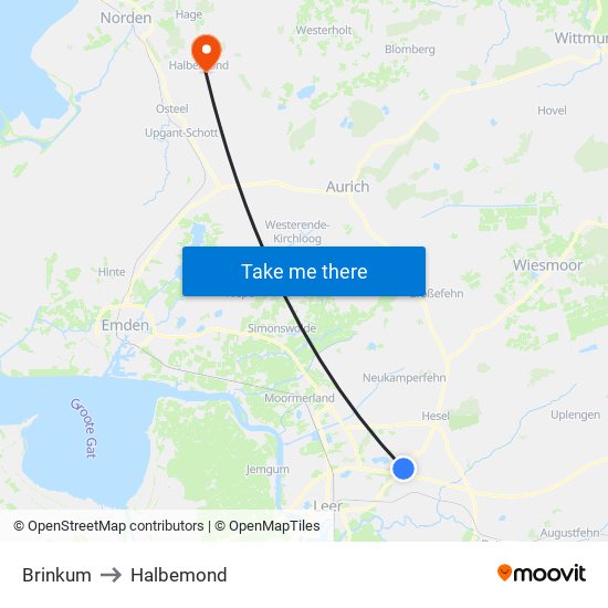 Brinkum to Halbemond map