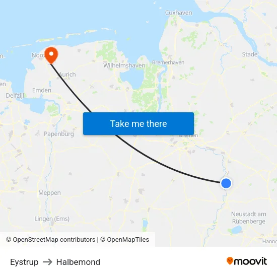 Eystrup to Halbemond map