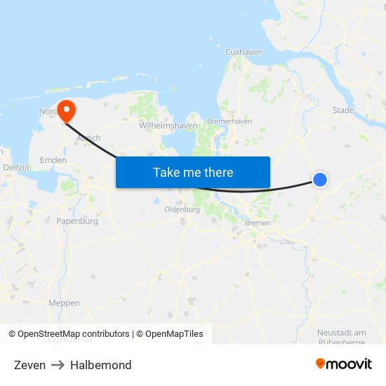 Zeven to Halbemond map