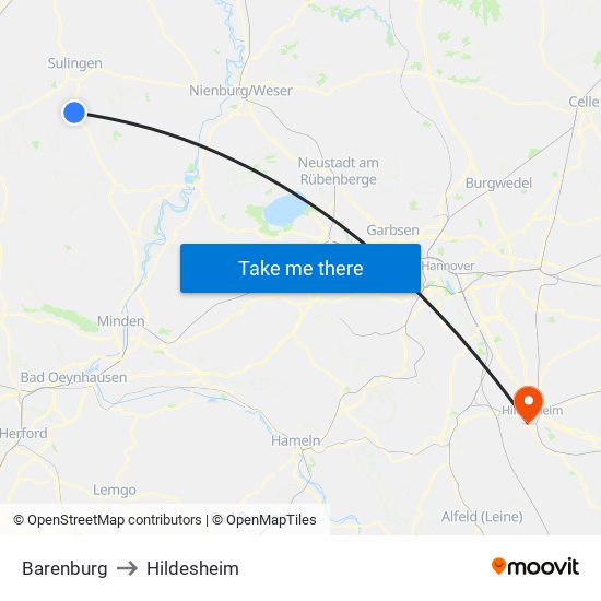 Barenburg to Hildesheim map