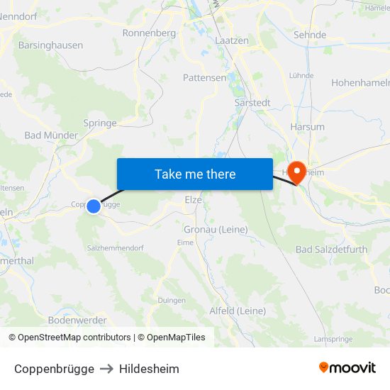Coppenbrügge to Hildesheim map
