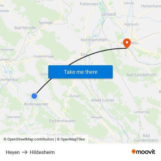 Heyen to Hildesheim map