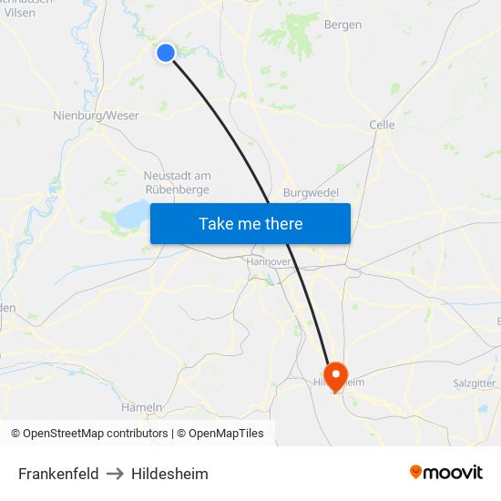 Frankenfeld to Hildesheim map