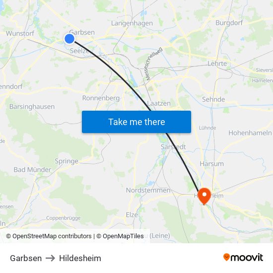 Garbsen to Hildesheim map