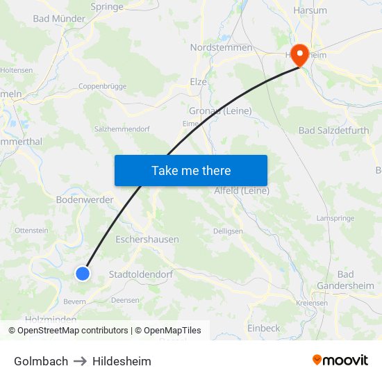 Golmbach to Hildesheim map