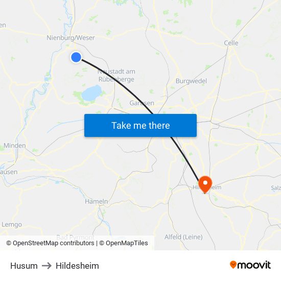 Husum to Hildesheim map