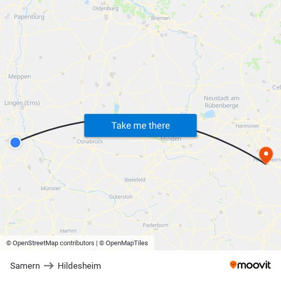 Samern to Hildesheim map
