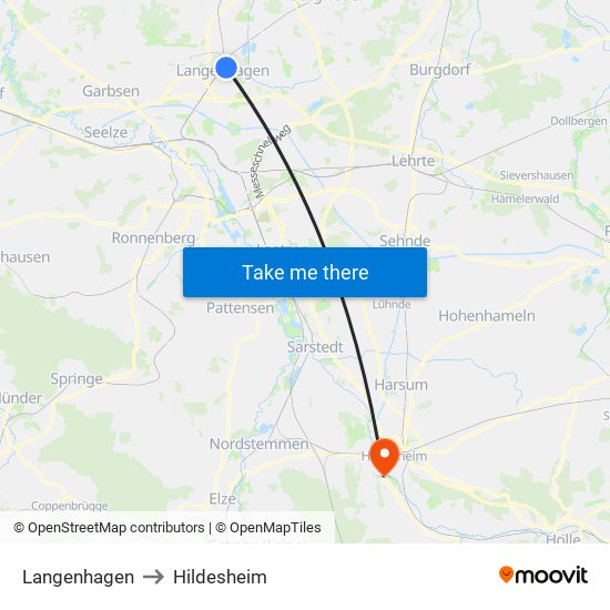 Langenhagen to Hildesheim map