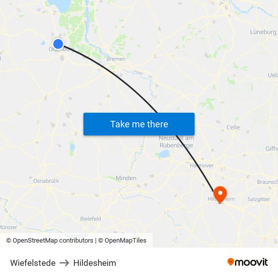 Wiefelstede to Hildesheim map