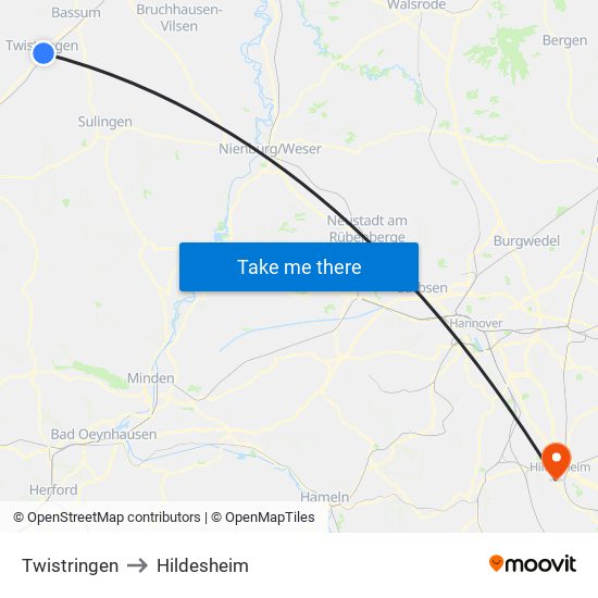 Twistringen to Hildesheim map