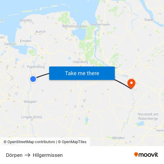 Dörpen to Hilgermissen map