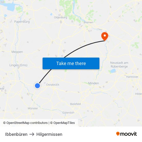 Ibbenbüren to Hilgermissen map