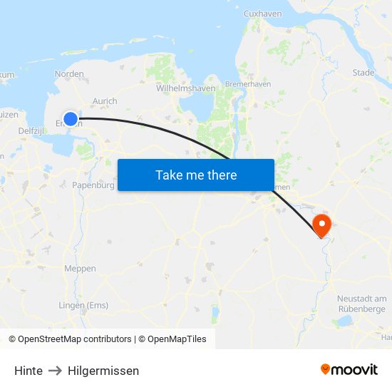 Hinte to Hilgermissen map