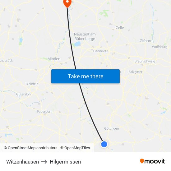 Witzenhausen to Hilgermissen map