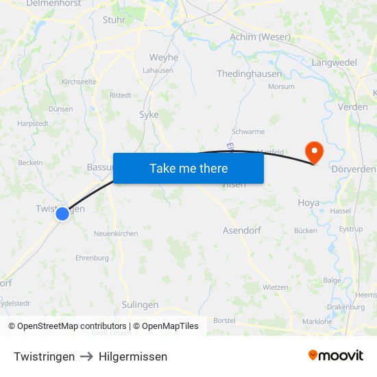 Twistringen to Hilgermissen map