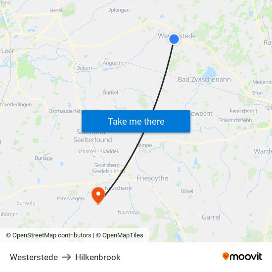 Westerstede to Hilkenbrook map