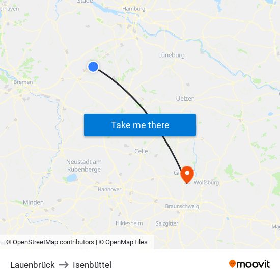 Lauenbrück to Isenbüttel map