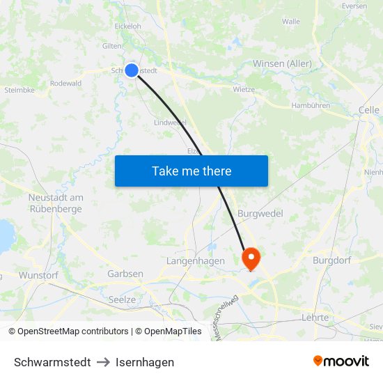 Schwarmstedt to Isernhagen map