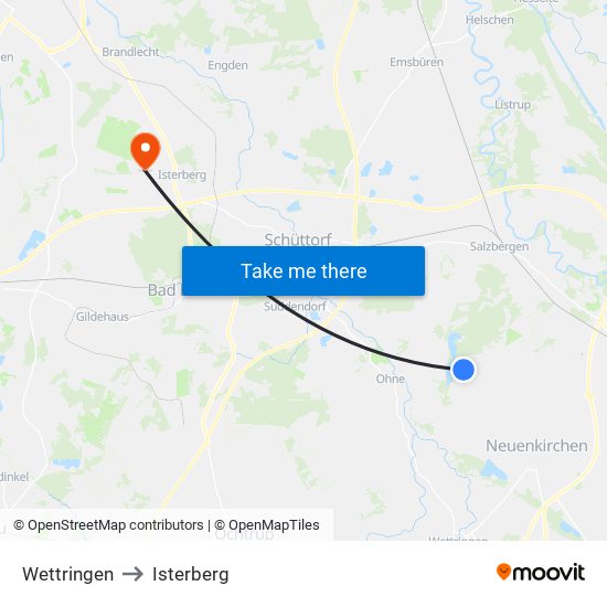 Wettringen to Isterberg map