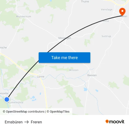 Emsbüren to Freren map