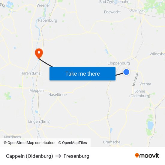 Cappeln (Oldenburg) to Fresenburg map