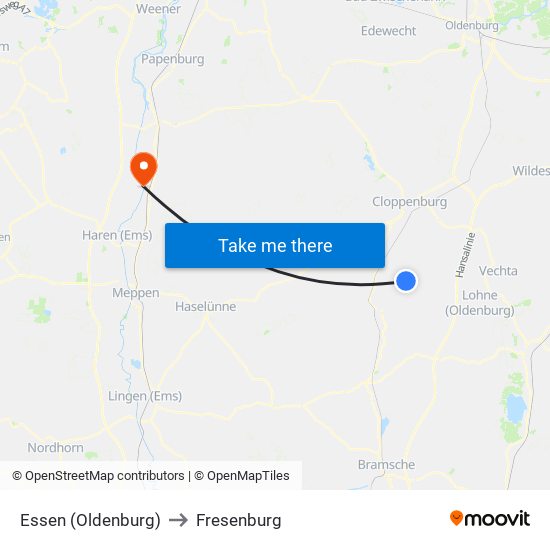 Essen (Oldenburg) to Fresenburg map
