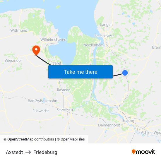 Axstedt to Friedeburg map