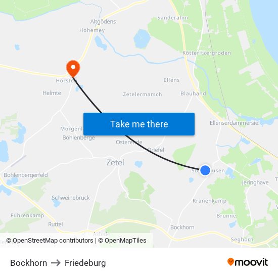 Bockhorn to Friedeburg map