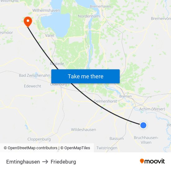 Emtinghausen to Friedeburg map