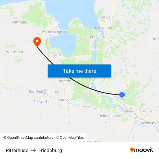 Ritterhude to Friedeburg map