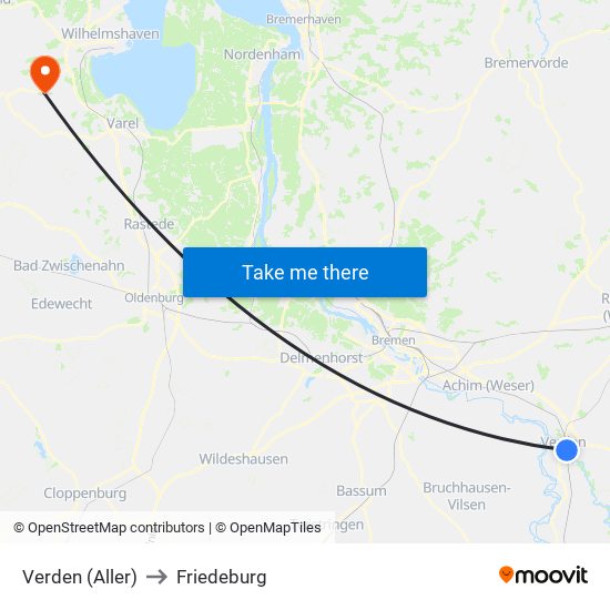Verden (Aller) to Friedeburg map