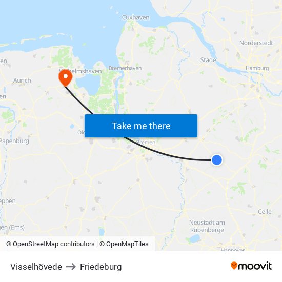 Visselhövede to Friedeburg map