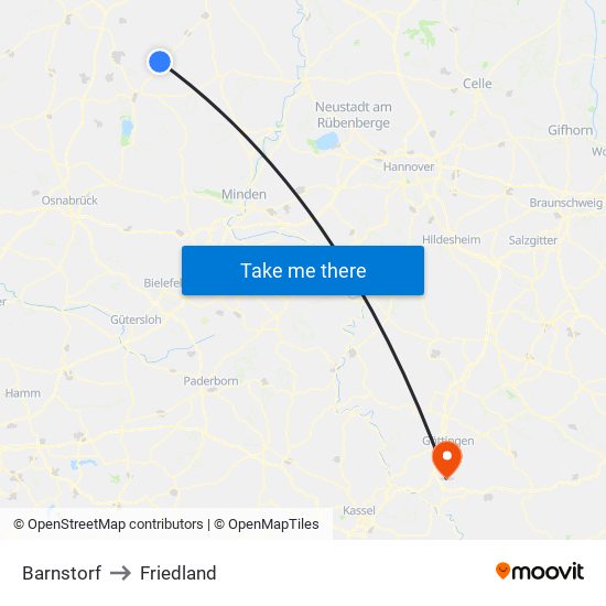 Barnstorf to Friedland map