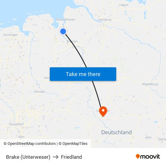 Brake (Unterweser) to Friedland map