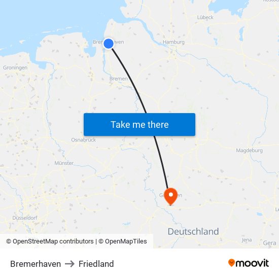 Bremerhaven to Friedland map