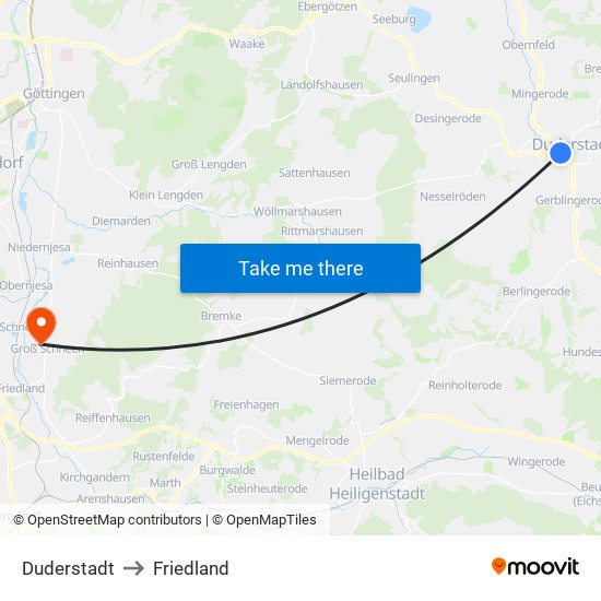 Duderstadt to Friedland map